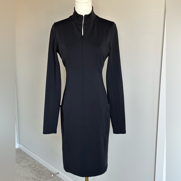 Athleta Delancey Black Half Zip Long Sleeve Mock Neck Dress with Pockets-SP - Picture 2 of 13